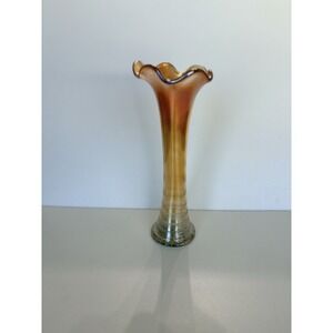 Vintage 10" Marigold Carnival Glass Ribbed Swung Vases Ruffled Too